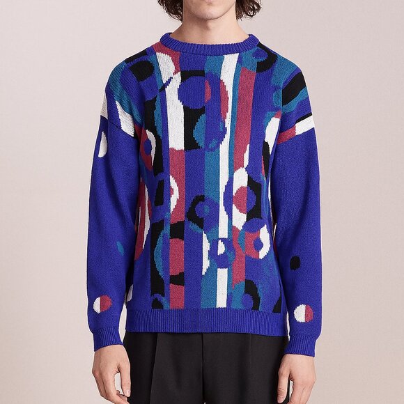 Vintage‎ 1980s Cocktail Olives Geometric Knit Crewneck Sweater Stanley Blacker L - Picture 1 of 4